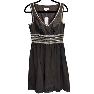 NWT LOFT Sleeveless Embroidered Sequin Trim Dress Brown Size 2 Feminine Babydoll